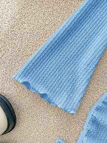 Teen Girl Loose Casual Minimalist Comfortable Asymmetric Hem Long Sleeve Top And Skirt 2 Pieces Set - Baby Blue - View 6