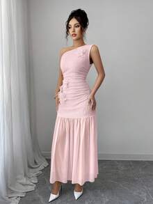 Modelyn 3D Blumen Gelb Chiffon Patchwork Kleid für Frauen - Pink - Übersicht 5