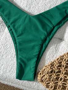 Swim Mod Conjunto de bikini de unicolor con tirantes finos y decoración metálica, sexy para mujer. Conjunto de bikini de verano de 2 piezas para mujer, traje de baño verde, conjunto de bikinis para mujer, conjunto de bikini con efecto push-up - Verde - Ver 4