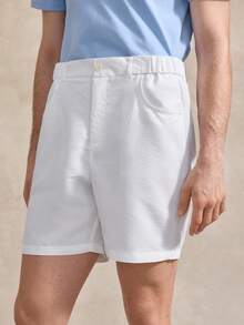 Pantaloni scurți casual din material tip in pentru bărbați, cu talie elastică și buzunar - alb - Vizualizare 5