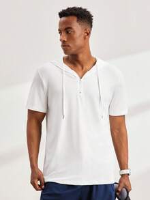 Driftmere Áo thun nam tay ngắn có mũ, áo chui đầu mùa hè kiểu dáng thường ngày - trắng - Xem 9