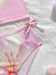 SHEIN Bộ đồ bơi hai mảnh tankini dây mảnh in hoa màu vàng dành cho thiếu nữ, thích hợp cho kỳ nghỉ hè ở bãi biển, trang phục đi biển lúc hoàng hôn, đồ bơi hoa hồng màu hồng cho bé gái, đồ bơi mùa hè cho kỳ nghỉ hè. - Màu vàng - Xem 4