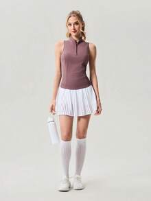 OutZeal Women Sports Tank Daily Casual Quick Drying Stand Collar Front Half Zip Active Tops - Clay Red - View 6