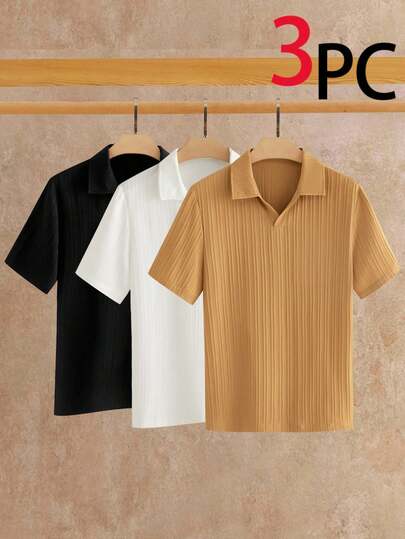  HIMLAND Men's Solid Color Casual Versatile Commuting Short Sleeve Polo Shirt Multi-Piece Set Daily Essential Wardrobe Staple Basic Style All-Match Style Go-To Piece Mix-And-Match Item Casual Versatile Style