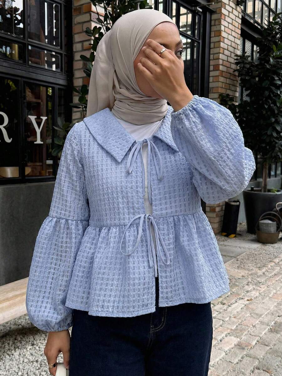 DAZY 女士休闲度假风蓝色衬衫，春夏款 - 藍色 - 查看 1