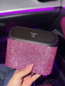 1PC Rhinestone Car Trash Can Diamond Bling Vehicle Garbage Organizer Portable Auto Interior Storage Container For Car Van Suv Truck Home Office Desk Small Waste Bin Car Accessories Decorative Essentials - Multicolor - View 11