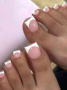 1 Box White French Deep V Square Full Cover False Toe Nails French Nude For Party Dating Shopping Valentine Day Holiday Events Occasions Press On Toe Nails Natural Look Easy Application - Multicolor - View 7