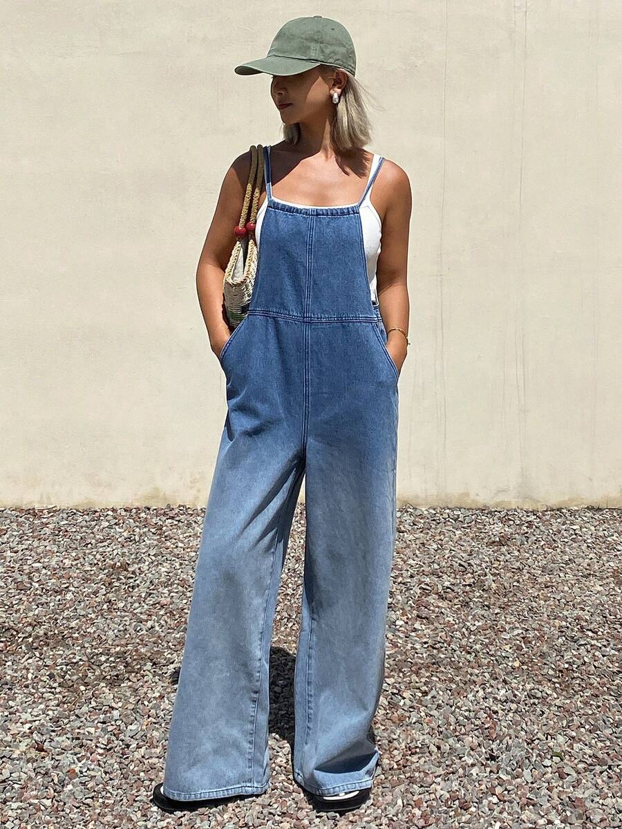 DAZY Dam Denim Ombre Lös Casual Jumpsuit Och Haklappbyxor, Lämplig För Vår Och Sommar - Blå - Visa 1