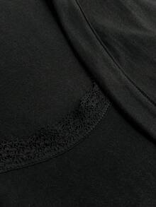 SHEIN 3pcs Ribbed Lace Trim Cami Top, Shorts & Cardigan Pajama Lounge Set – Soft, Stretch, Cozy Fit - Black - View 7