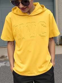 SHEIN 男童字母压纹休闲套头短袖T恤，日常百搭 - 黃色 - 查看 6
