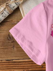 THE POWERPUFF GIRLS X SHEIN 少女卡通印花圆领休闲日常短袖T恤 - 白色 - 查看 6