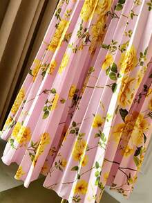 Rometta Plus Size Women V-Neck Short Sleeve Printed Pleated Dress - Yellow - View 3