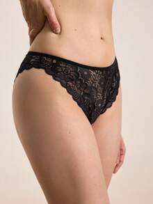 Hourtrue 3 chiếc/gói quần lót ren lãng mạn tối giản cho nữ - màu đen - Xem 6