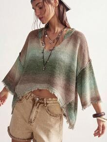 Bohemela Suéter holgado de punto con efecto ombré y desgastado - Multicolor - Ver 6