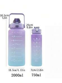 1 Pc 2L / 750ml Large Capacity Pink Gradient PC Water Bottle, Portable Sports Fitness Straw Cup, Suitable For Home, Travel And Outdoor Use - Pink - View 5
