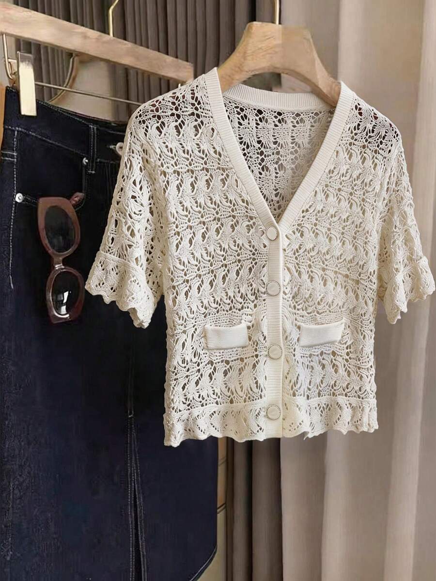 GlowEve Áo khoác cardigan nữ cổ chữ V thanh lịch, mẫu mới mùa xuân/hè. - trắng - Xem 1