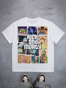 Rick and Morty X SHEIN 男士休闲卡通印花T恤，夏季 - 白色 - 查看 8