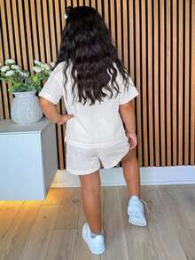 DAZY Young Girl V-Neck Korean Style Short Sleeve Shirt And Shorts 2 Pieces Set Summer - White - View 2