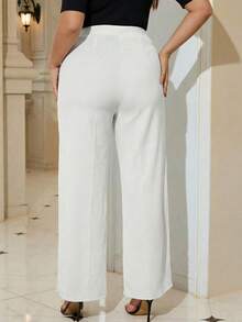 SHEIN Tall CURVE Plus Size Women Rhinestone Mesh Patchwork Straight Leg Pants - White - View 2