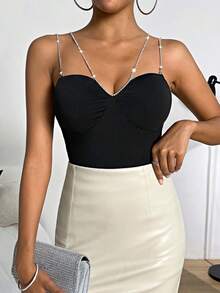 Firerie Rhinestone Detail Cami Top Fashion Clothing Summer Outfits - Black - View 4