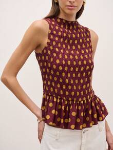 Nöista Áo không tay xếp ly in chấm bi, cổ cao và vạt peplum. Kiểu dáng ôm sát và tôn dáng với chất liệu có họa tiết, hoàn hảo cho mùa hè, trang phục mùa xuân và trang phục lễ Phục sinh. Lý tưởng cho phong cách thường ngày thanh lịch, trang phục đi nghỉ mát, dự tiệc và trang phục hàng ngày sang trọng. - Màu Đỏ Sâu - Xem 6