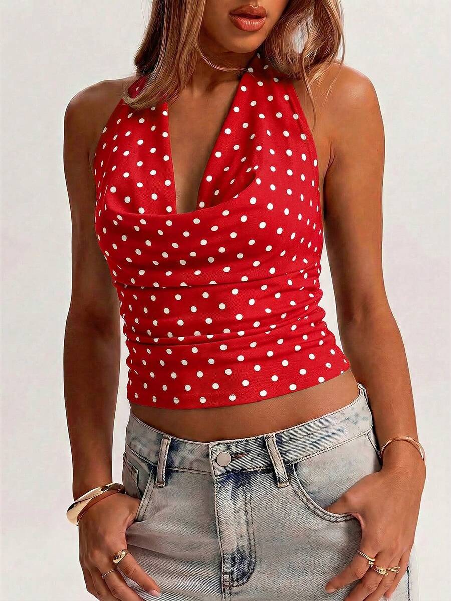 SHEIN BAE Áo tank top dáng suông cổ bèo màu nâu, chất liệu lưới, thích hợp mặc đi phố, đi làm, dạo phố, hẹn hò, tụ họp bạn bè, đi nghỉ mát ở Ý, và nhiều dịp khác. - Đỏ - Xem 1
