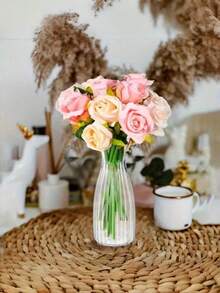 SHEIN 5 10 12 Pieces Plastic Striped Vase Set Transparent Floral Arrangement Handmade For Various Bouquets And DIY Decoration Holiday Home Decor Desktop Wedding Party Display - A - View 5
