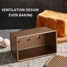 1pc Golden Carbon Steel Non-Stick Toast Mold, Ripple Design With Lid And Vent Holes, Rectangular Bread Pan, Baking Mold For Home Oven - Gold - View 4