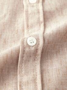 VeloEdit Linen-Like FabricMen's Single-Breasted Casual Linen Long Sleeve Loose Shirt Men Linen Shirt Beige Men Shirt Nude Shirt For Men, For Fall Men Shirts Linen Apricot Men Shirt Tan Men Shirt Old Money - Khaki - View 6