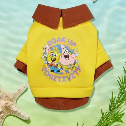 SpongeBob SquarePants | PETSIN 1件酷炫仿两件式毛衣，猫狗通用，春秋季休闲套头衫，适合小型宠物犬