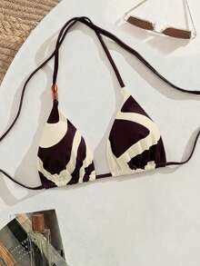SHEIN Swim Vcay 美拉德彩色吊带裤侧系带装饰女士极简主义复古度假比基尼泳衣上装 - 中紫紅色 - 查看 1