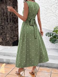 Editum Women's Elegant Boho Linen Floral Print Tie-Waist Sleeveless Long A-Line Vacation Dress, Summer Zanea Yisikado Green Floral - Mint Green - View 2