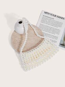 Enchnt 带珠饰细节的珍珠手柄大号手提包、单肩包或腋下包 - 米色 - 查看 8