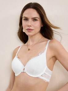 Hourtrue 1件性感蕾丝加垫钢圈聚拢前扣文胸 - 白色 - 查看 1