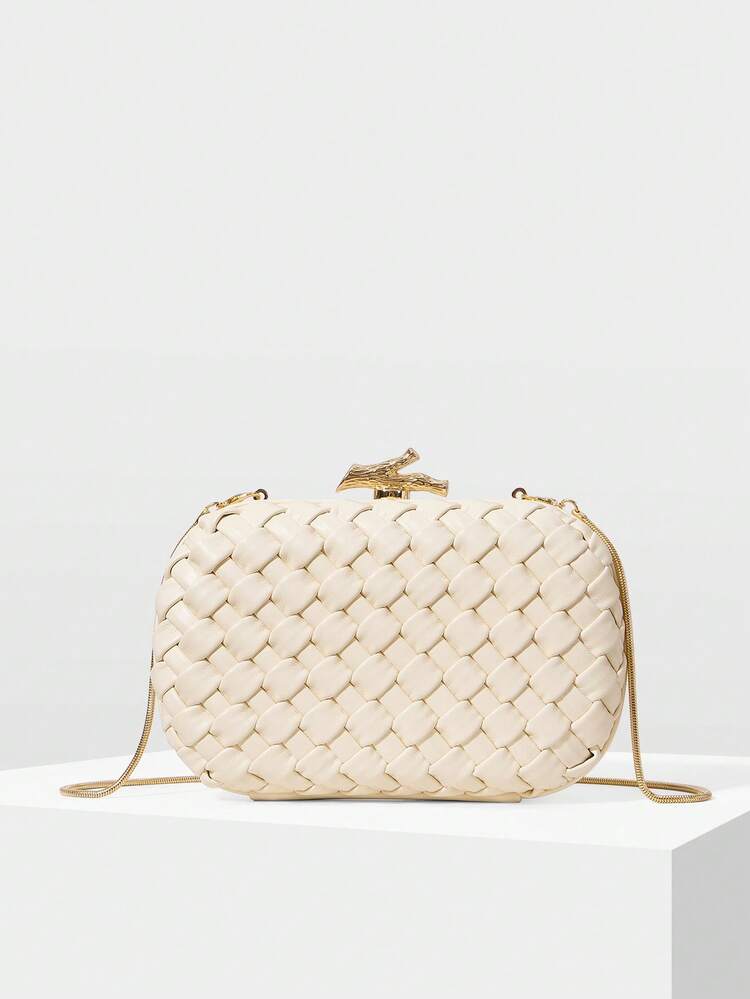 WOVEN TEXTURED PATTERN KISS LOCK EVENING BAG,CHRISTMAS GIFTS