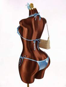 Amplova Bộ bikini nữ kiểu dây buộc cổ, hở lưng, có mặt dây chuyền hình giọt nước và quần bikini buộc dây hai bên. - màu xanh lá - Xem 8