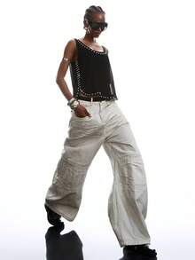 LYSMO 女士纯色串珠设计休闲圆领背心 - 黑色 - 查看 8