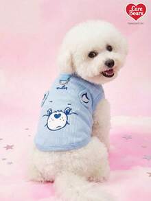 Care Bears X PETSIN 1件猫狗通用服装，可爱小熊蓝色华夫格背心，带立体耳朵，春夏轻薄透气宠物服装，带抽绳扣 - 藍色 - 查看 2