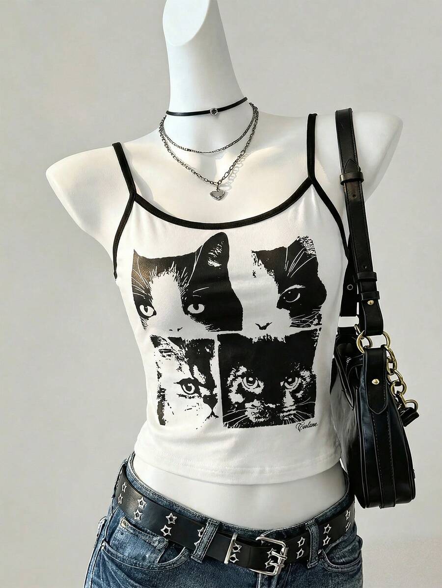 Tween Girls Camisole Tank Top Blind Box 3-In-1, 1 Randomly Selected From 3Pieces, American Vintage Sports Style, Colorblock Navy + Cream + Red, - White - View 1