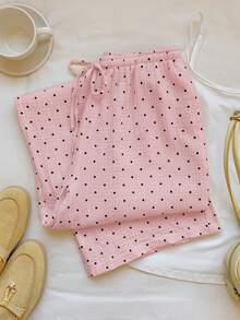 SHEIN EZwear Women's Casual Vacation & Commute Polka Dot Print Drawstring Waist Loose Wide Leg Pants - Baby Pink - View 4