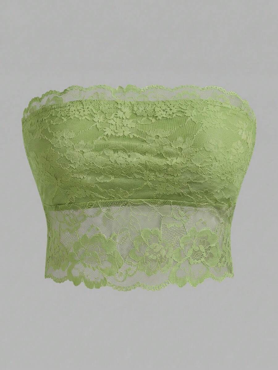 SHEIN ICON Top bandeau de encaje sexy - verde menta - Ver 1