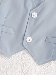 SHEIN Bộ trang phục 3 món cho bé trai: Áo khoác, áo vest và áo sơ mi dài tay, phong cách lịch lãm cho mùa thu/đông - Màu xanh nhạt - Xem 5