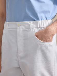 Pantaloni scurți casual din material tip in pentru bărbați, cu talie elastică și buzunar - alb - Vizualizare 6