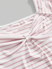 ROMWE Kawaii Áo croptop nữ dễ thương, ngọt ngào, gợi cảm, hở lưng, kẻ sọc, thiết kế nơ. - Hồng - Xem 3