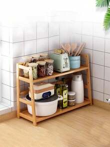 1 PC Large Double Layer Rattan Desktop Bookshelf Cup Holder Creative Simple Kitchen Water Tea Cup Storage Shelf Multifunctional Desk Organizer Shelf Coffee Snack Storage Display Stand Home Office Organization Rustic Natural Rattan Shelf Home Decor Storage Rack - Multicolor - View 3