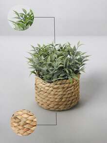 1PC 3PCS Artificial Woven Rattan Potted Plant - PE Polyester Fiber Desktop Party Kitchen Garden Decor Christmas Holiday Gift - Green - View 4