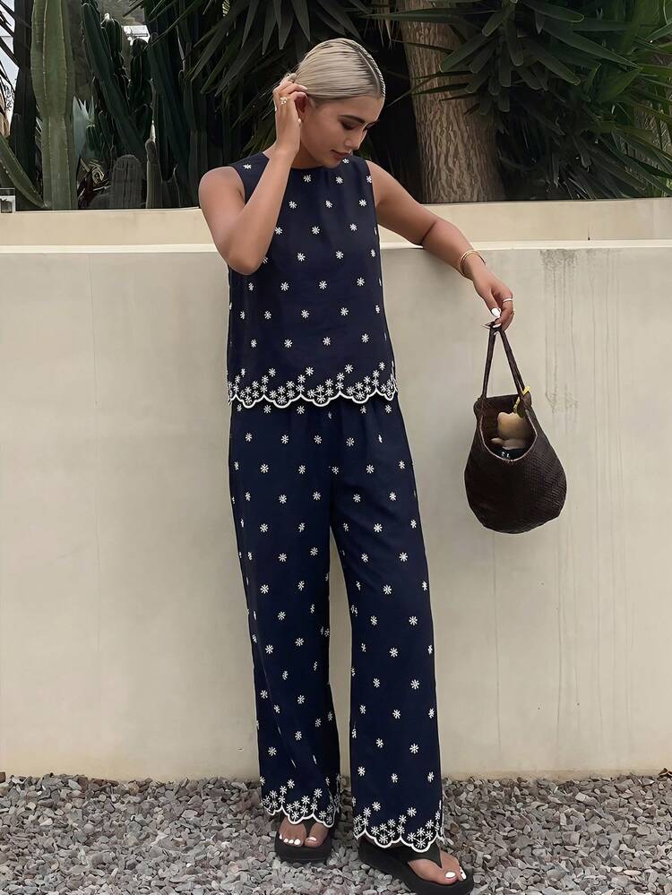 2pcs/Set Women Floral Print Top And Pants, Casual Daily Wear Lounge Sets For Women