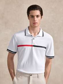 Courvante 男士条纹印花短袖休闲Polo衫，夏季男士Polo衫男士T恤男士时尚T恤男士夏季衬衫巴黎T恤 - 白色 - 查看 8