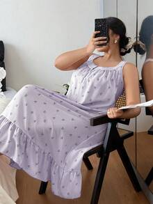 Napfluff CURVE Napfluff CURVE Dream Adore 条纹蝴蝶结无袖可爱加大码女式睡裙 - 紫色 - 查看 4