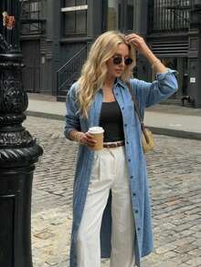 DAZY Women's Casual Washed Pocket Denim Shirt Dress, Spring/Summer,Wedding Guest Dress Women - Blue - View 9